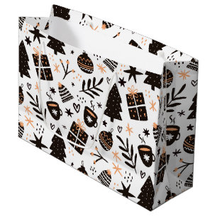Een zwart-wit kerstpatroon groot cadeauzakje