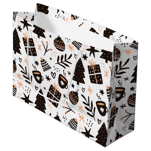 Een zwart-wit kerstpatroon groot cadeauzakje (Voorkant Gekanteld)