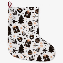 Een zwart-wit kerstpatroon grote kerstsok