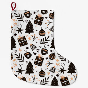 Een zwart-wit kerstpatroon grote kerstsok