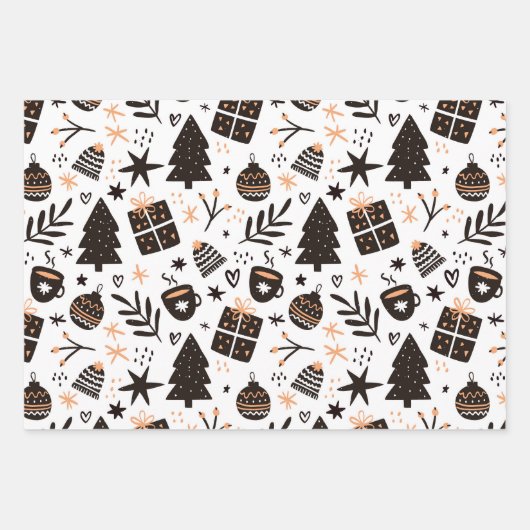 Een zwart-wit kerstpatroon inpakpapier vel (Voorkant)