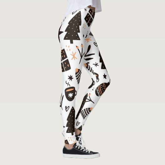 Een zwart-wit kerstpatroon leggings (Rechts)