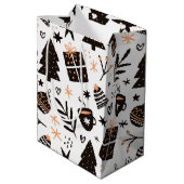 Een zwart-wit kerstpatroon medium cadeauzakje (Achterkant Gekanteld)