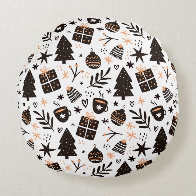 Een zwart-wit kerstpatroon rond kussen (Voorkant)