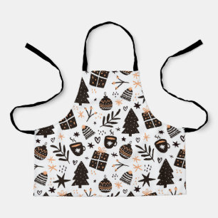 Een zwart-wit kerstpatroon schort