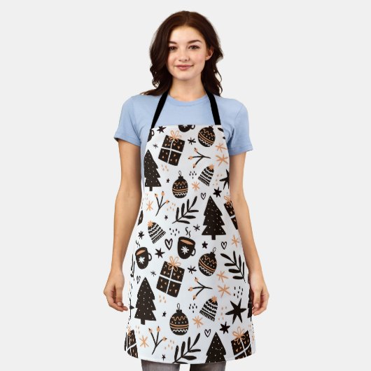 Een zwart-wit kerstpatroon schort (Gedragen)