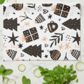 Een zwart-wit kerstpatroon theedoek (Gevouwen)