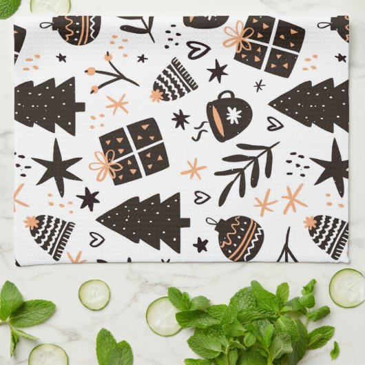 Een zwart-wit kerstpatroon theedoek (Gevouwen)