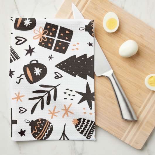 Een zwart-wit kerstpatroon theedoek (Quarter Fold)