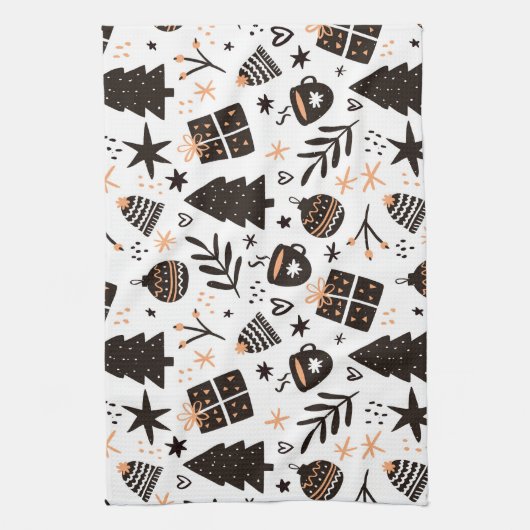 Een zwart-wit kerstpatroon theedoek (Verticaal)