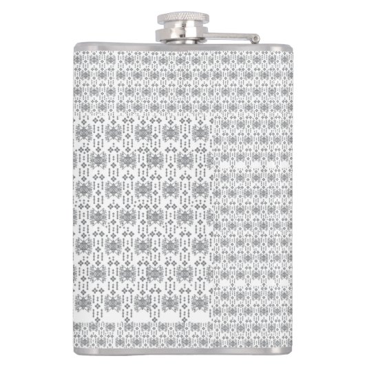 Een zwart-wit patroon met een witte achtergrond heupfles (Achterkant)