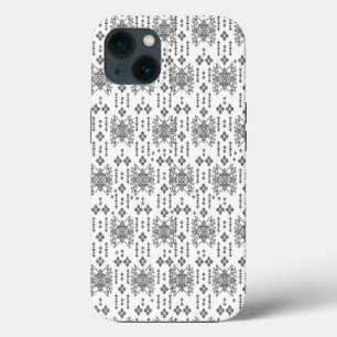 een zwart-wit patroon met een witte achtergrond iPhone 13 hoesje