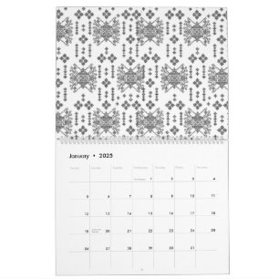 Een zwart-wit patroon met een witte achtergrond kalender