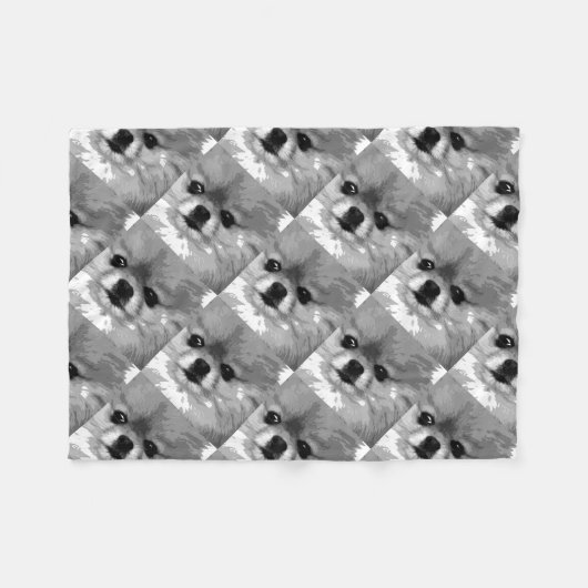 Een zwart-wit Pommeren Fleece Deken (Voorkant (Horizontaal))