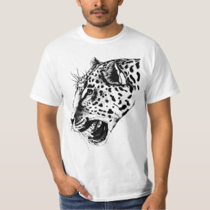 Een zwart-witte hand getekende luipaard illustrati t-shirt