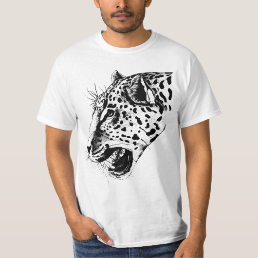 Een zwart-witte hand getekende luipaard illustrati t-shirt (Voorkant)