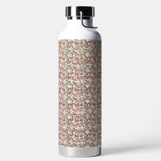 Een zwarte achtergrond met een rood, groen en blau waterfles (Links)