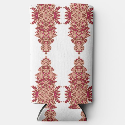 Een zwarte achtergrond met een rood patroon erop seltzer blikjeskoeler (Voorkant)