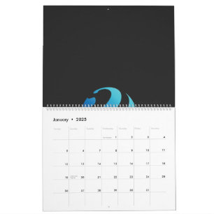 Een zwarte en blauwe logo met een golf erop kalender
