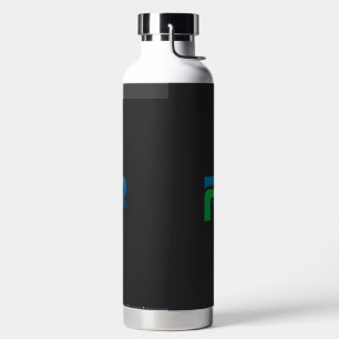 Een zwarte en groene logo met de letter R Waterfles