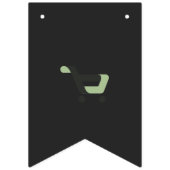 Een zwarte en groene logo met een winkelwagentje vlaggetjes (Derde vlag)