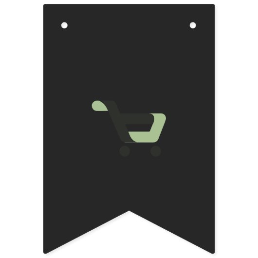 Een zwarte en groene logo met een winkelwagentje vlaggetjes (Derde vlag)
