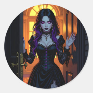Een zwarte en Paarse heks   Halloween Ronde Sticker