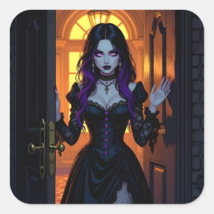 Een zwarte en Paarse heks Halloween Vierkante Sticker