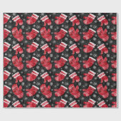 Een zwarte en rode kerst achtergrond met wanten cadeaupapier (Vlak)