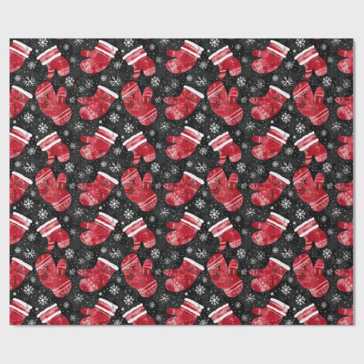 Een zwarte en rode kerst achtergrond met wanten cadeaupapier (Vlak)