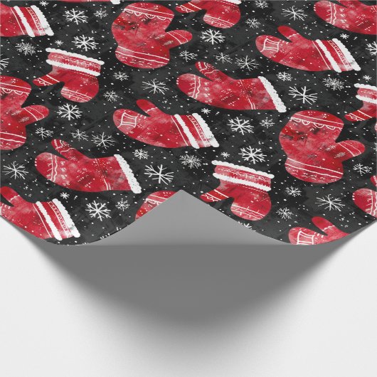 Een zwarte en rode kerst achtergrond met wanten cadeaupapier (Hoek)