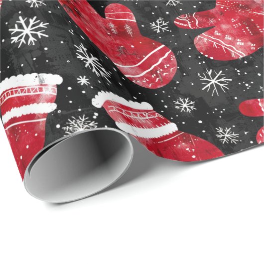 Een zwarte en rode kerst achtergrond met wanten cadeaupapier (Rol Hoek)