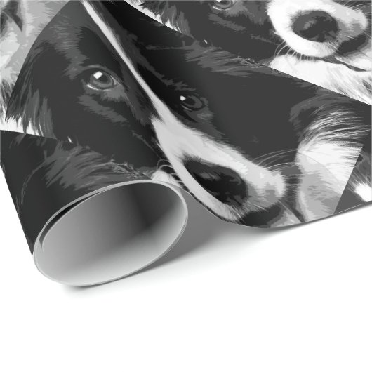 Een zwarte en witte rand collie cadeaupapier (Rol Hoek)