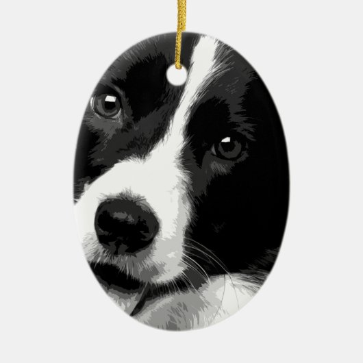 Een zwarte en witte rand collie keramisch ornament (Voorkant)
