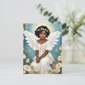 Een zwarte engel omringd door bloemen briefkaart (Staand voorkant)