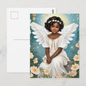 Een zwarte engel omringd door bloemen briefkaart (Voorkant / Achterkant)