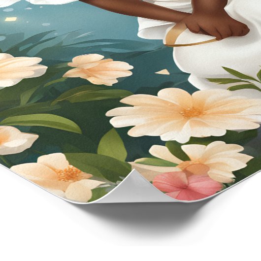 Een zwarte engel omringd door bloemen poster (Hoek)