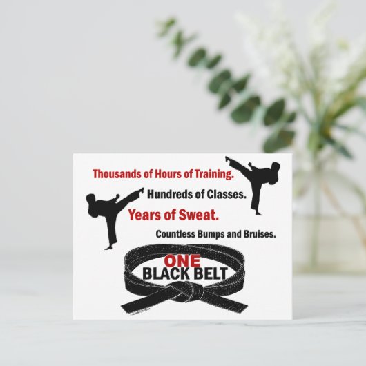 ÉÉN zwarte gordel 1 KARTE T-SHIRS EN APPAREL Briefkaart (Staand voorkant)