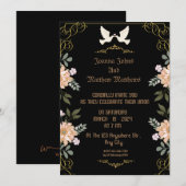 Een zwarte, gouden en bloemige trouwkaart kaart (Voorkant / Achterkant)