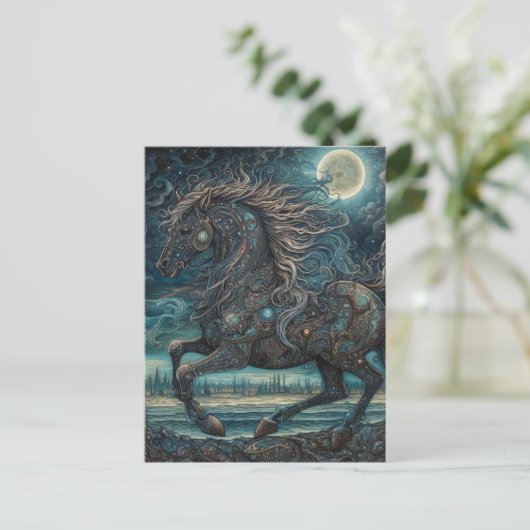 Een zwarte hengst briefkaart (Staand voorkant)