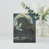 Een zwarte hengst op de nacht van een volle maan briefkaart (Staand voorkant)