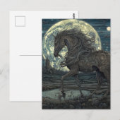 Een zwarte hengst op de nacht van een volle maan briefkaart (Voorkant / Achterkant)