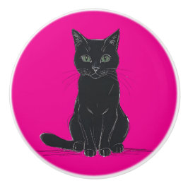 Een zwarte kat deurtrekker keramische knop