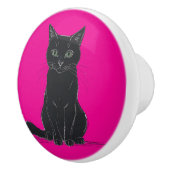 Een zwarte kat deurtrekker keramische knop (Rechts)