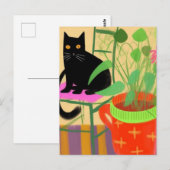 Een zwarte kat met kamerplanten briefkaart (Voorkant / Achterkant)