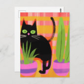 Een zwarte kat met kamerplanten briefkaart (Voorkant / Achterkant)