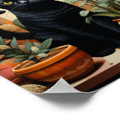 Een zwarte kat met kamerplanten poster (Hoek)