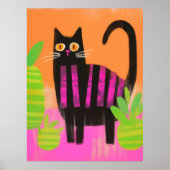 Een zwarte kat met roze strepen en kamerplanten poster (Voorkant)