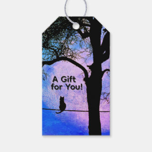 Een zwarte kat op een draad Full Moon Gift 4 U Cadeaulabel