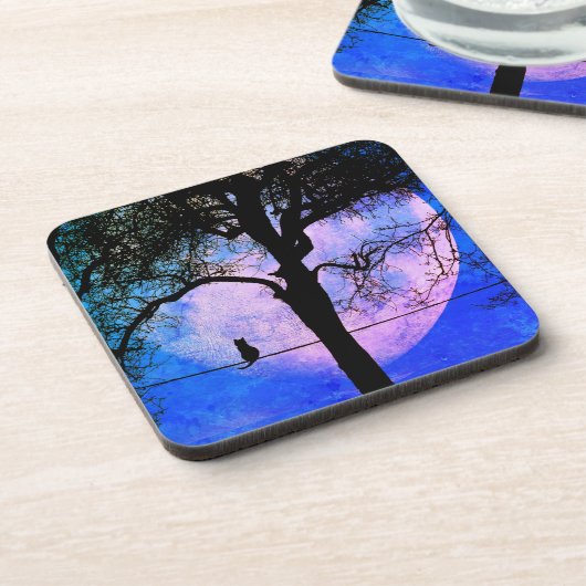 Een zwarte kat op een draad Volle maan Bier Onderzetter (Linkerzijde)